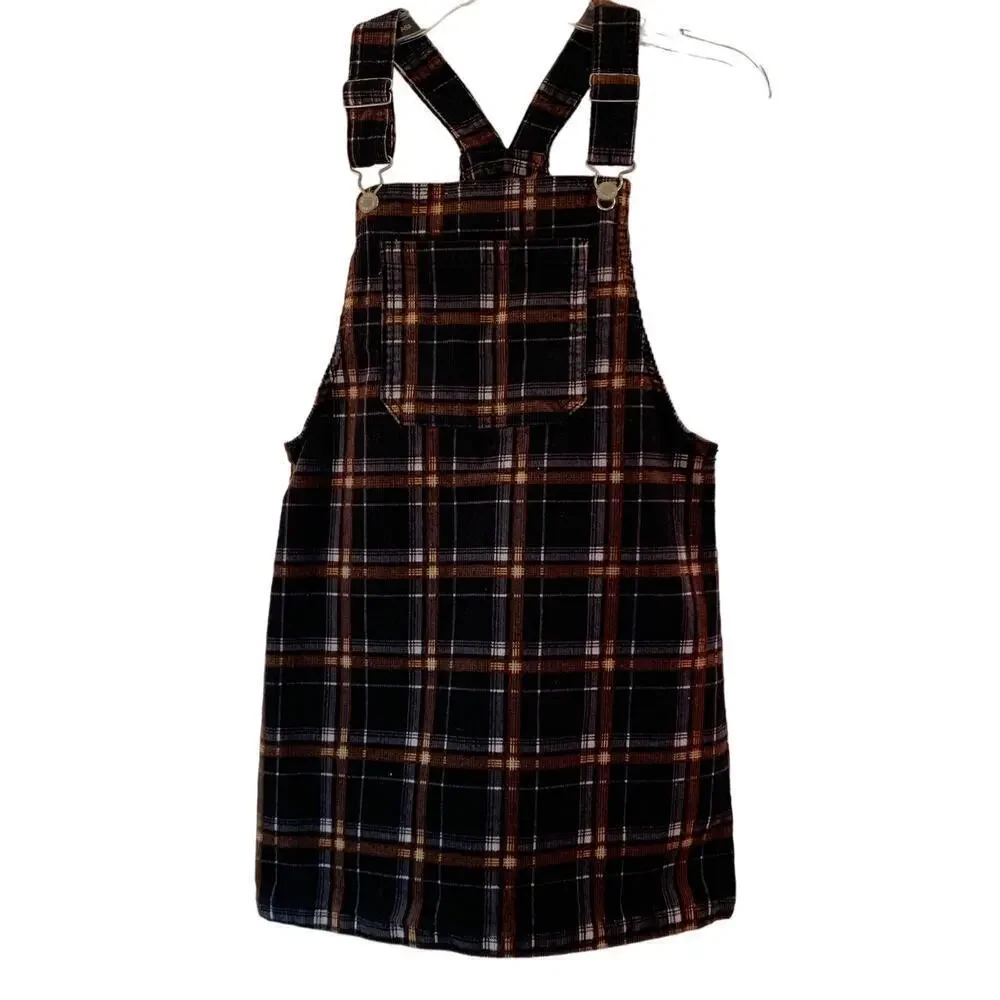 ART CLASS Girl’s Black Plaid Corduroy Overall Dress / Size: Large 10-12